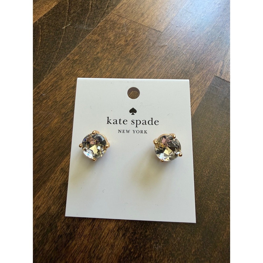 Kate Spade Stud‎ Earrings OS Clear Gold Tone Brilliant Statements Round 00RU0666